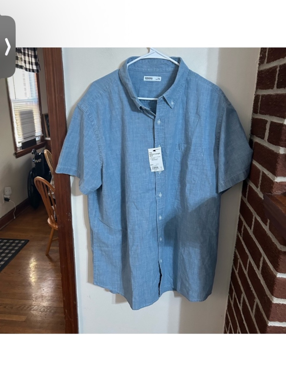 NWT Somoma  Size XXL Light Blue Short Sleeve Button-Down Shirt - Linen Look